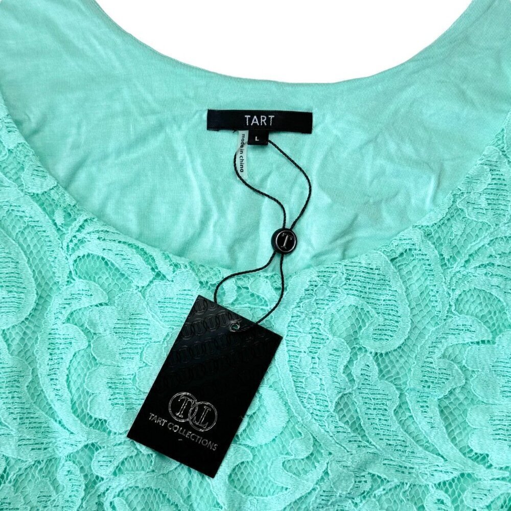 NWT Tart Collections Floral Lace Tank Top Sz.L Mint Green Scoop Neck Fairy - Picture 4 of 11